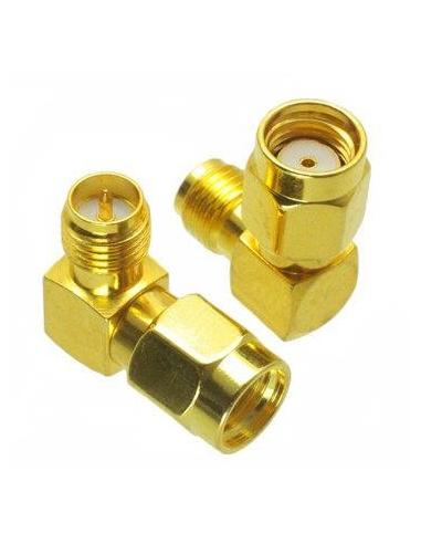 Adaptador 90 grados RP-SMA Macho a RP-SMA Hembra