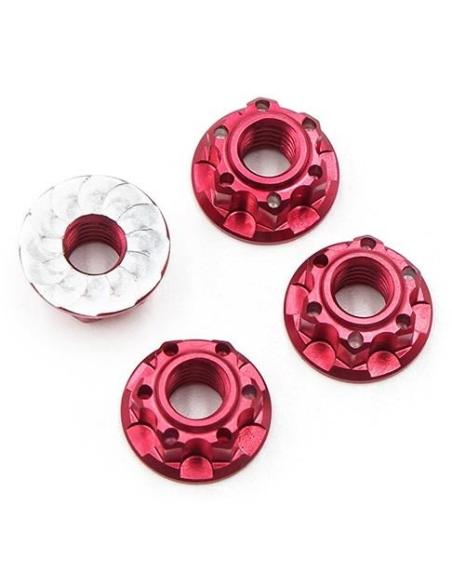 Tuercas 4mm en aluminio con Flanget en Rojo (4pcs).