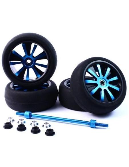 Ruedas Touring 1/10 con llanta combinada Negra y Spinner Alu azul 9 Spoke (4u)