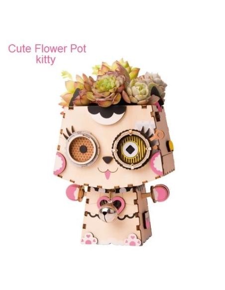 Cute Flower Pot - 3D Wooden Puzzle - Building Kits Toy Kitty FT731