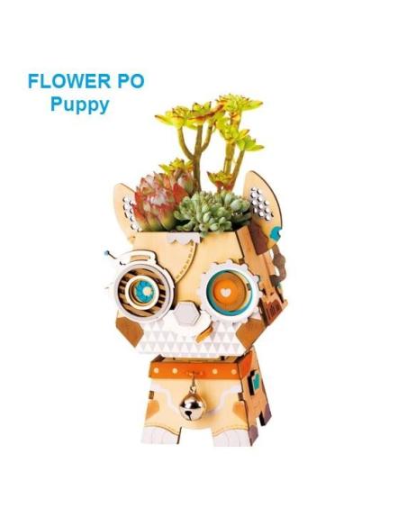 Cute Robot Flower Pot - 3D Wooden Puzzle - Building Kits Toy Puppy FT742