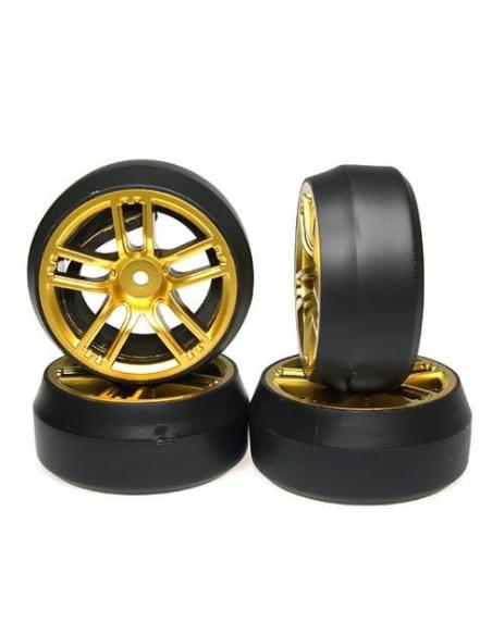 Ruedas D CX10 Wheel Offset +3 Gold w/Tire  Drift 1/10 (4u)