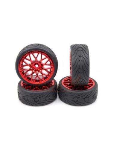 Spec T LS Wheel Offset 3 Red w/Tire 4pcs For 1/10 Touring Yeah Racing