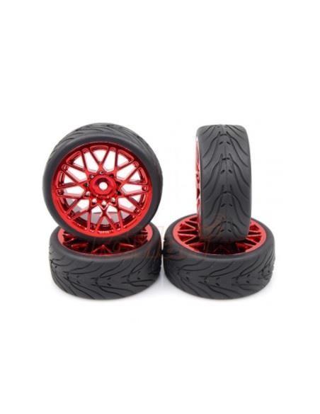 Spec T LS Wheel Offset 3 Red w/Tire 4pcs For 1/10 Touring Yeah Racing