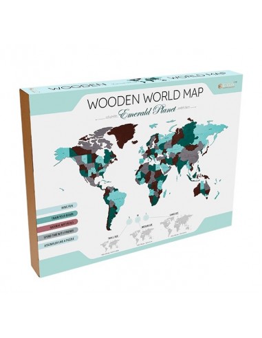 Puzzle en madera EWA Mapa del Mundo tono Esmeralda