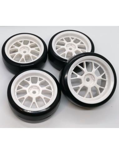 Set 4 neumáticos Drift 1/10 llanta Blanca Hex 12mm