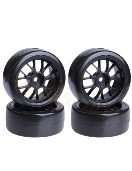 Set 4 neumáticos Drift 1/10 llanta Negra Hex 12mm
