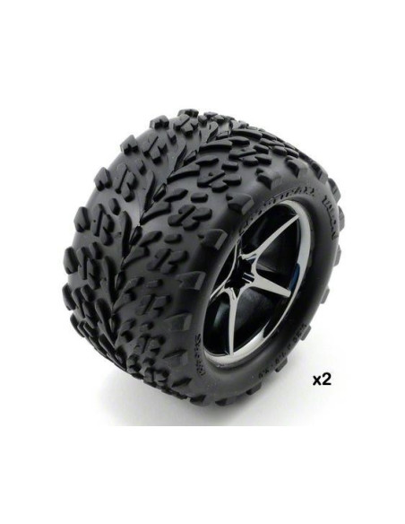 7174 Traxxas Pre-Mounted Talon Tires w/Gemini Wheels (Black Chrome) (2)