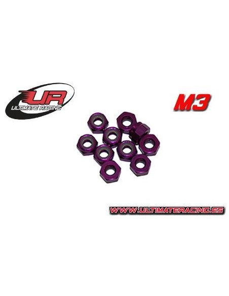 Tuerca Autoblocante Aluminio M3 púrpura (10u.)