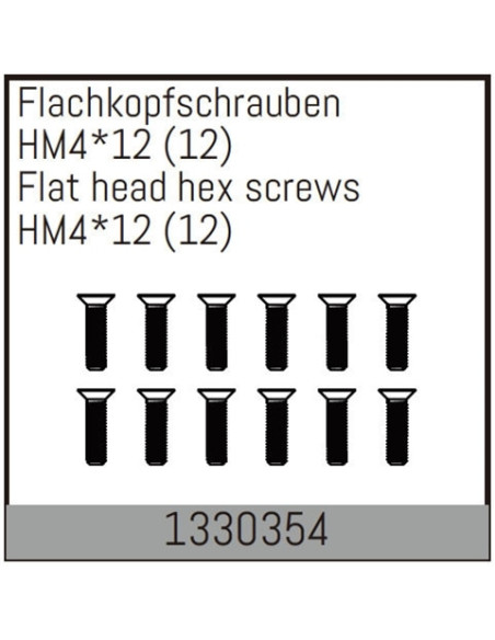Flat head hex fine pitch screws HM4*12/12 pcs