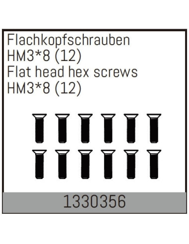 HM3*8mm Flat Hex Screw  12pcs