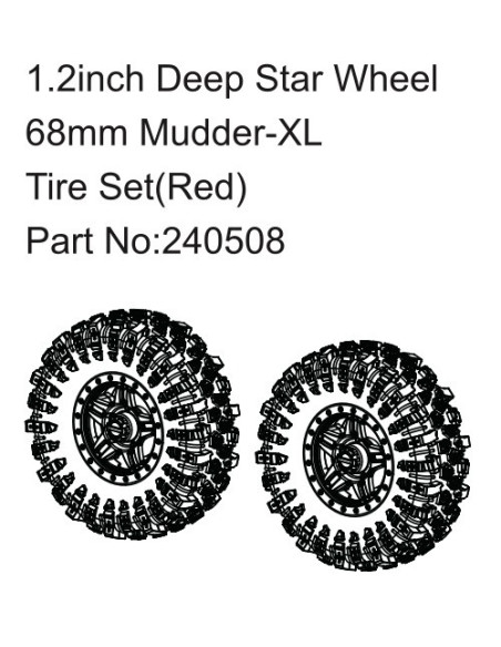 1.2inch Deep Star Wheel 68mm Mudder-XL Tire Set ( Red )