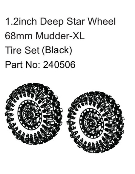 1.2inch Deep Star Wheel 68mm Mudder-XL Tire Set ( Black )