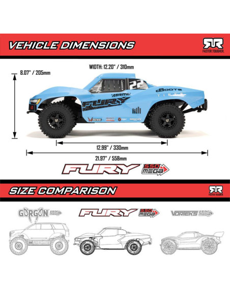 1-10 FURY MEGA 550 Brushed 2WD Short Course Truck RTR with Battery & Charger  Blue