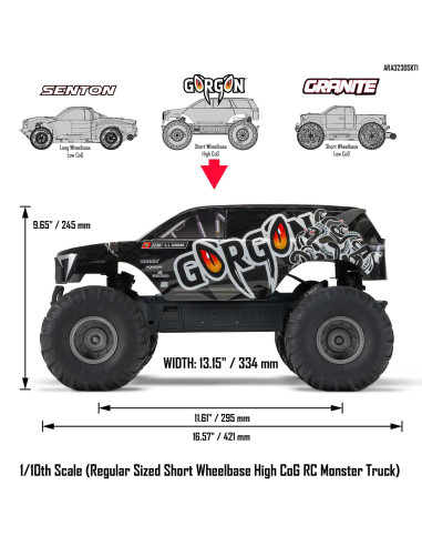 1-10 GORGON 2WD RTA Kit Brushed Monster Truck...