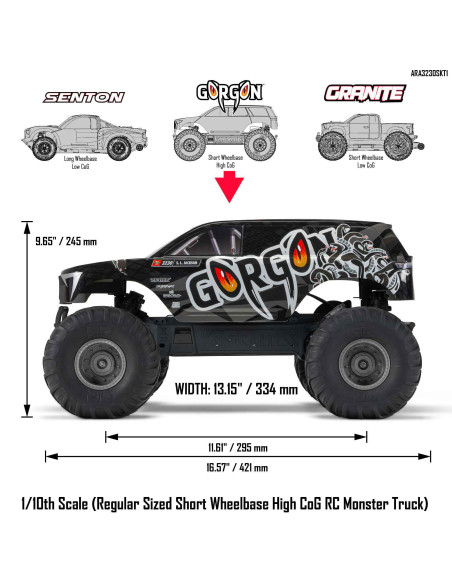 1-10 GORGON 2WD RTA Kit Brushed Monster Truck (Battery & Charger Included)  Gun Metal