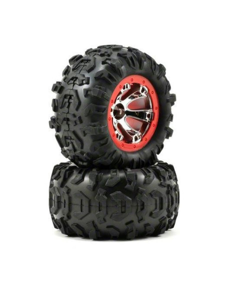 Traxxas Pre-Mounted Canyon AT Tires w/Geode Beadlock Style Wheels (Chrome/Red) Summit 1/16 (2)