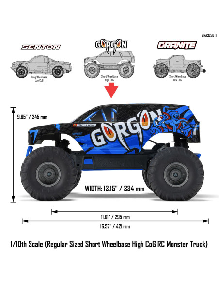 1-10 GORGON 2WD RTR Brushed Monster Truck  Blue
