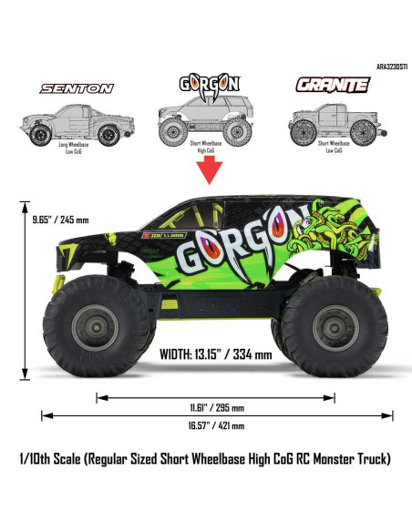 1-10 GORGON 2WD RTR Brushed Monster Truck (Battery & Charger Included)  Yellow