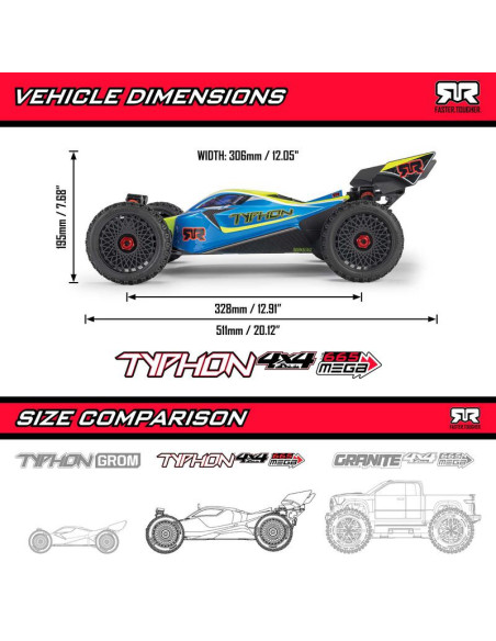 1-8 TYPHON MEGA 665 4X4 RTR Brushed Buggy  Blue