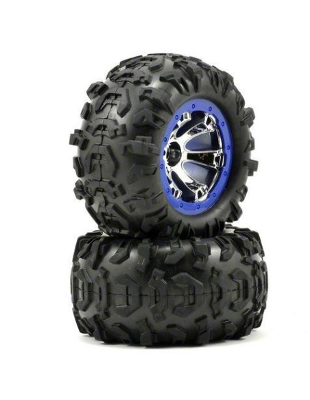 7274 Traxxas Pre-Mounted Canyon AT Tires w/Geode Beadlock Style Wheels (Chrome/Blue) (2)