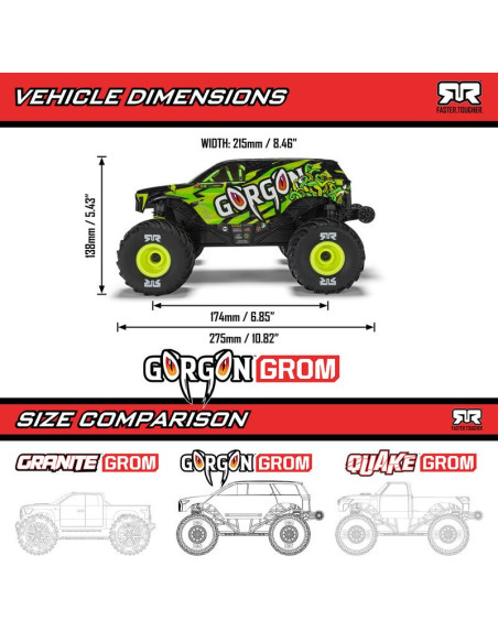 1-16 GORGON GROM 4X4 RTR Brushed Monster Truck (Battery & Charger Included)  Red