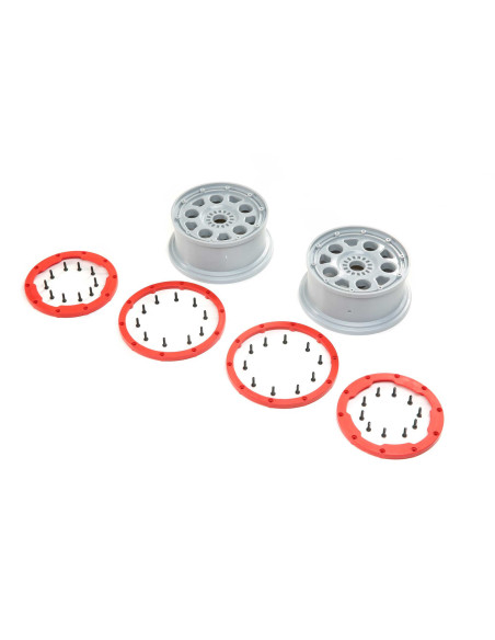 1-5 Front-Rear 4.75 Beadlock Wheels  24mm Hex  Silver-Red (2): DBXL-E 2.0