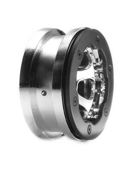 1-10 Front-Rear 2.2 Beadlock Wheels with Rings  12mm Hex  Chrome: Crawler