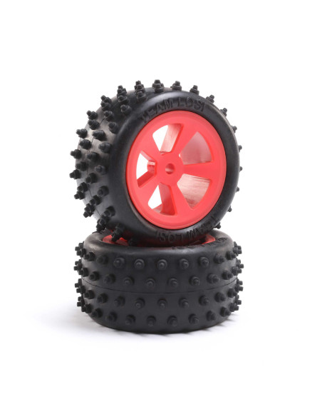 4 Row Rear Tires  Mounted  Red (2): Mini JRX2