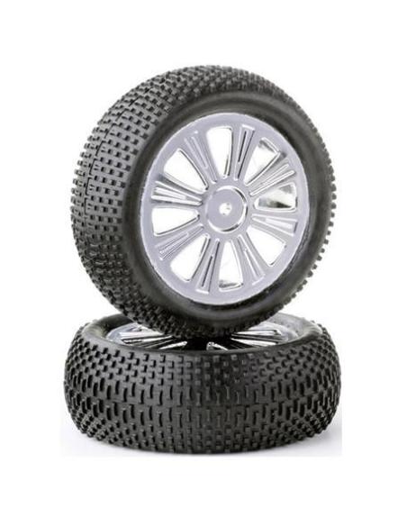 Ansmann Racing Buggy 8 Spoke 1/10 4WD Front Wheel Crome & Tyre Set (2)
