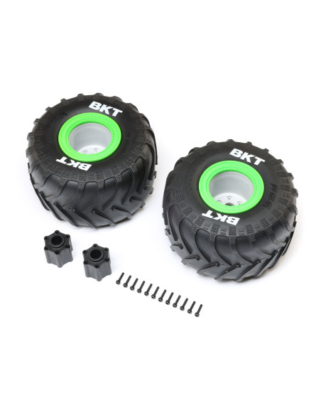 BKT 2.6" Monster Truck Tire  Med  Premount  Green (2): LMT 2.0