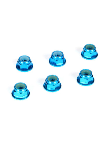 4mm Aluminum Serrated Lock Nuts  Blue (6)