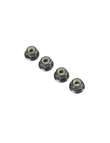 Black Aluminum Flanged Locknut  M4 x 0.7mm x 7mm (4)