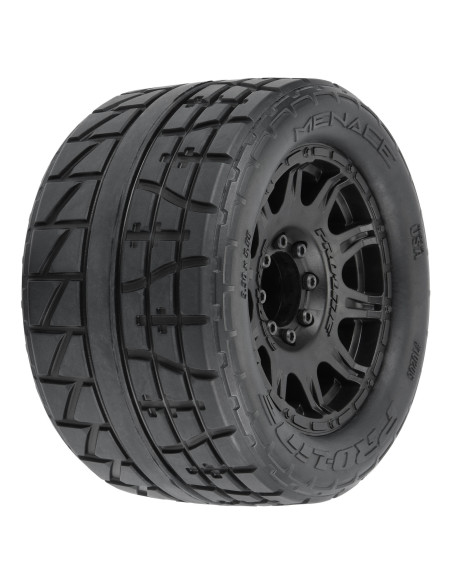 1-8 Menace HP BELTED F-R 3.8" MT Tires Mounted 17mm Black Raid (2)