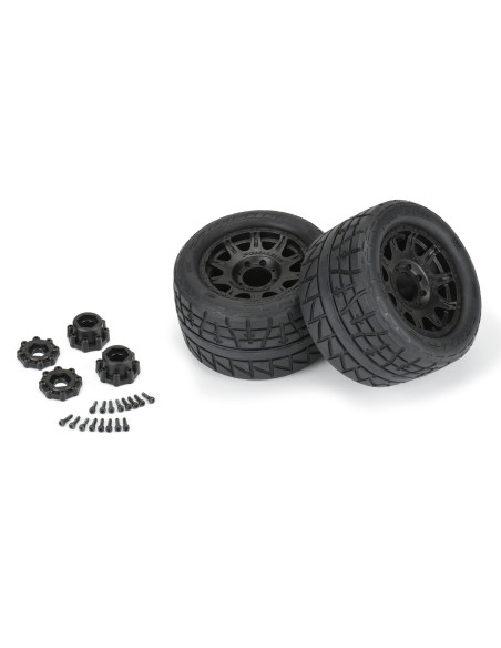 1-8 Menace HP BELTED F-R 3.8" MT Tires Mounted 17mm Black Raid (2)