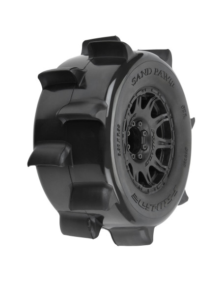1-8 Sand Paw HP BELTED F-R 3.8" MT Tires Mounted 17mm Black Raid (2)