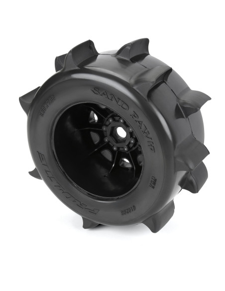 1-8 Sand Paw HP BELTED F-R 3.8" MT Tires Mounted 17mm Black Raid (2)
