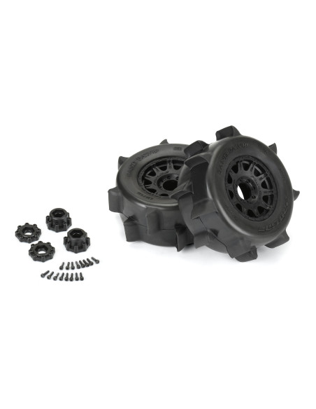 1-8 Sand Paw HP BELTED F-R 3.8" MT Tires Mounted 17mm Black Raid (2)