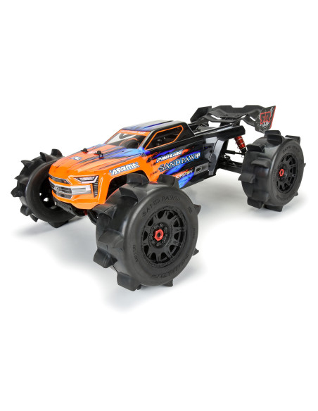 1-8 Sand Paw HP BELTED F-R 3.8" MT Tires Mounted 17mm Black Raid (2)