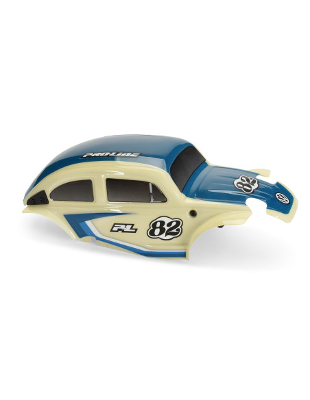 Class 1 VW Bug Blue Race Body Conversion Kit and Flat Iron M/T Tires Mounted 12mm Chrome Diablo (4) for ARRMA TYPHON GRO