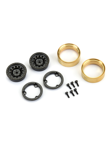 1-24 Rock Shooter Brass F-R 1.0" 7mm Crawler Wheels (2) Black