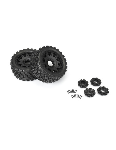 1-6 Badlands MX57 Front-Rear 5.7” Tires Mounted on Raid 8x48 Removable 24mm Hex Wheels (2): Black