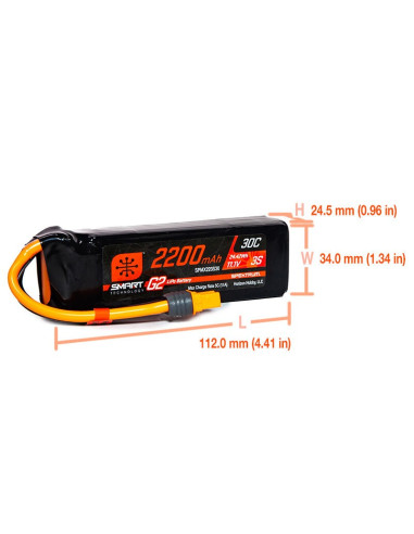 11.1V 2200mAh 3S 30C Smart G2 LiPo Battery: IC3