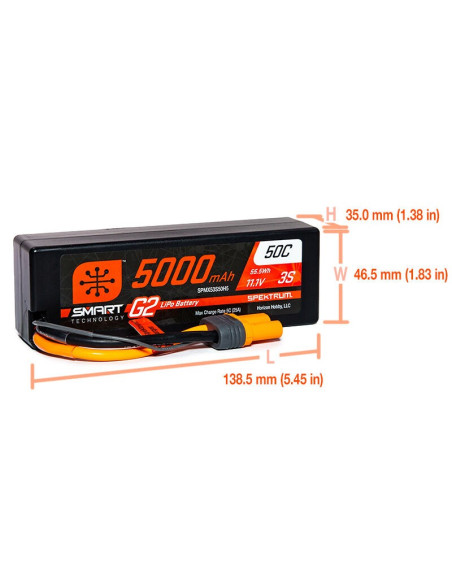 11.1V 5000mAh 3S 50C Smart G2 Hardcase LiPo Battery: IC5