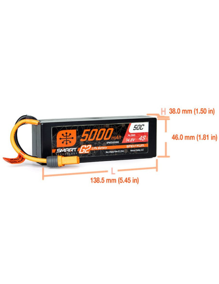 14.8V 5000mAh 4S 50C Smart G2 Hardcase LiPo Battery: IC5