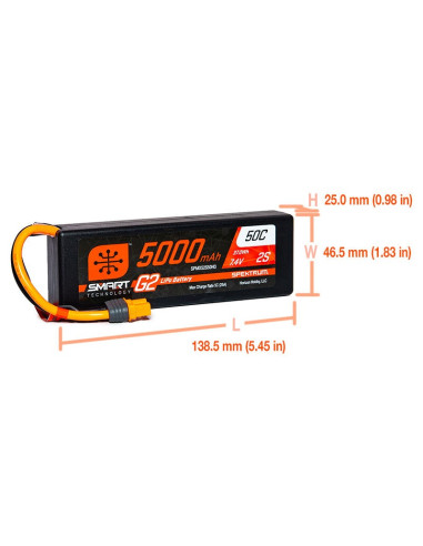 7.4V 5000mAh 2S 50C Smart LiPo G2 Hard Case: IC3