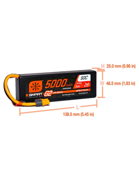7.4V 5000mAh 2S 50C Smart LiPo G2 Hard Case: IC3