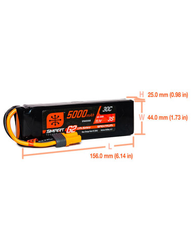 11.1V 5000mAh 3S 30C Smart G2 LiPo Battery: IC5