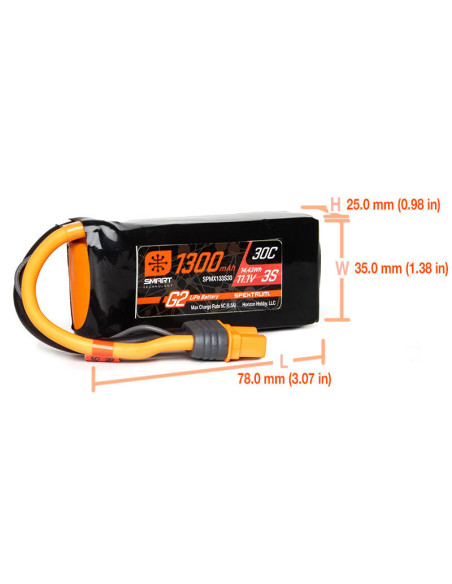 11.1V 1300mAh 3S 30C Smart G2 LiPo Battery: IC3