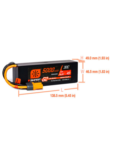 14.8V 5000mAh 4S 30C Smart G2 Hardcase LiPo Battery: IC5